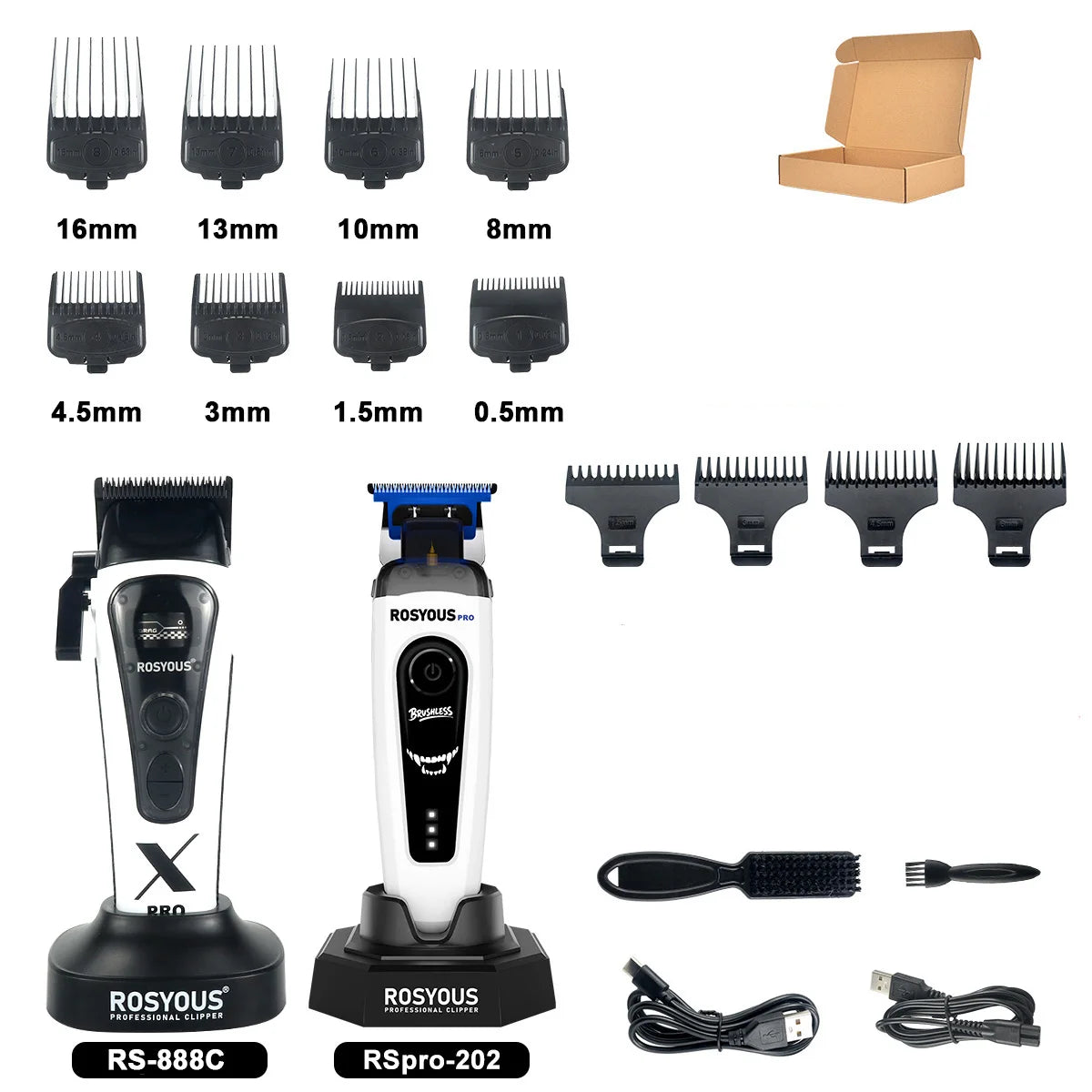 ROSYOUS 888C Professional Bold Hair Cut Machine 8000RPM DLC Blade Base Charger External Rotor Brushless Motor Men's Hair Clipper