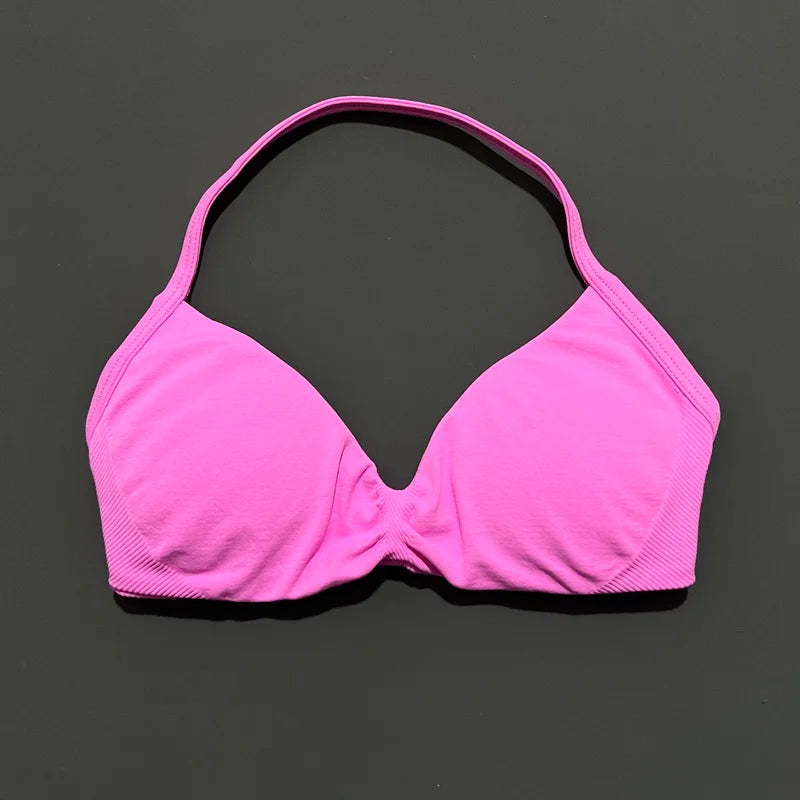 Sports Strappy Bra Yoga Underwear Women Gym Top Running Exercise Backless Bra High Support Active Wear Fitness Workout Halter