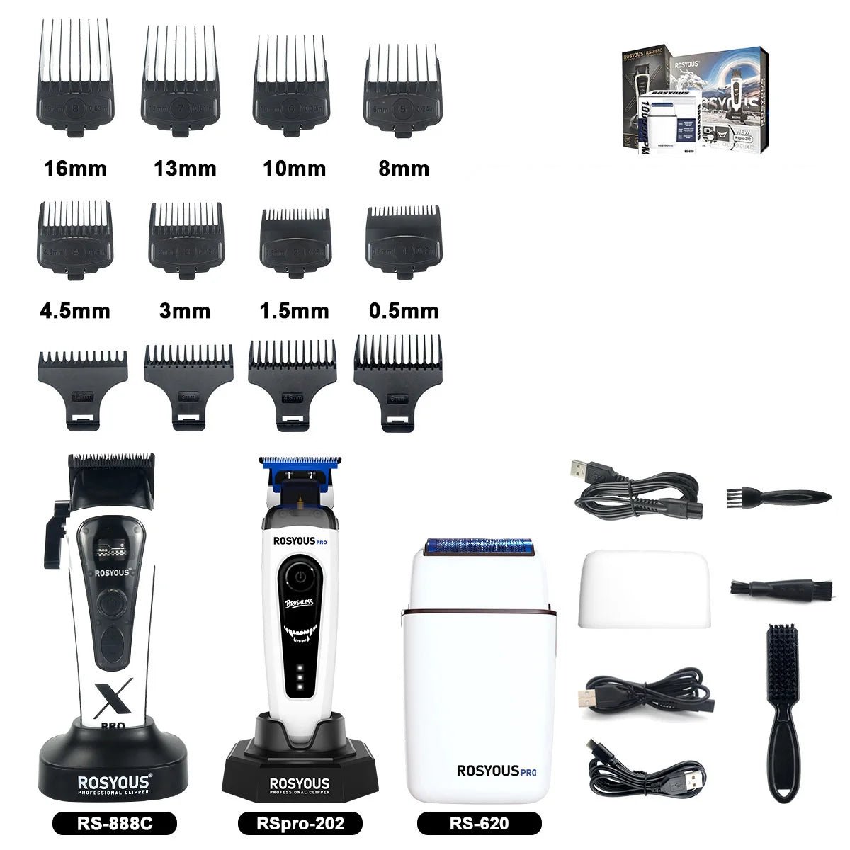 ROSYOUS 888C Professional Bold Hair Cut Machine 8000RPM DLC Blade Base Charger External Rotor Brushless Motor Men's Hair Clipper