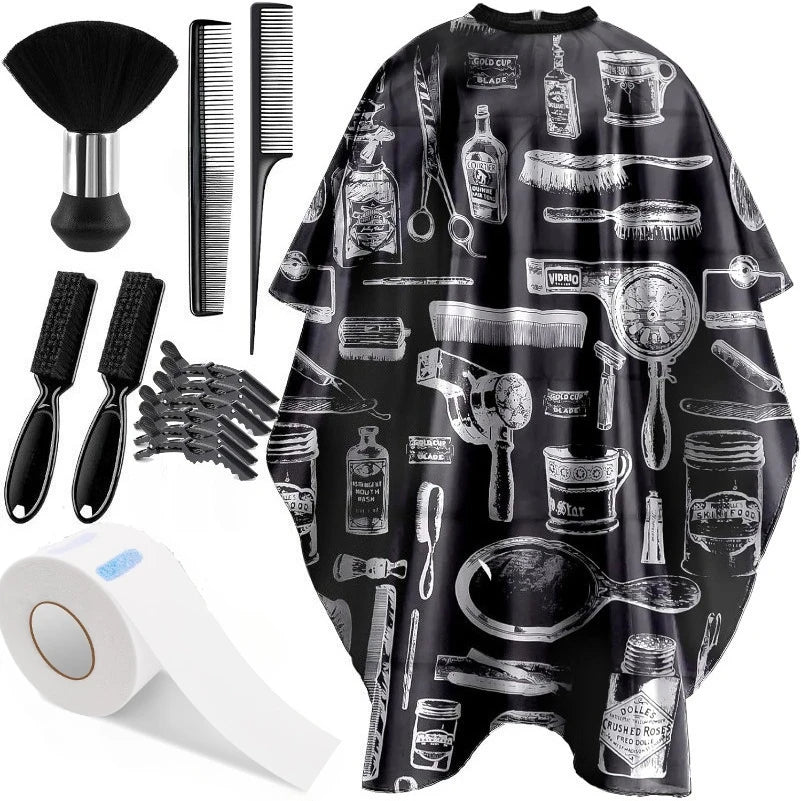 WANMEI Barber Cloak Set with Dust Removal Brush and Comb Professional Barber Accessories Clean Supplies Salon Haircut Styling