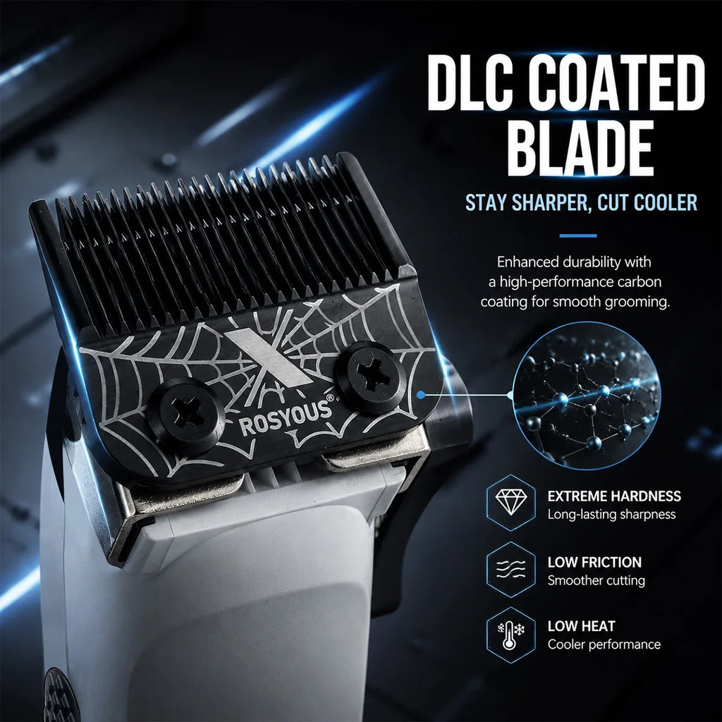 ROSYOUS 888C Professional Bold Hair Cut Machine 8000RPM DLC Blade Base Charger External Rotor Brushless Motor Men's Hair Clipper