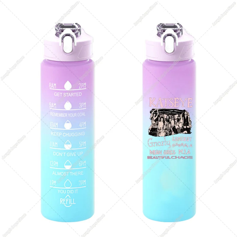 750ML Kpop Katseye Gradient Color Water Cup Popular Cartoon Print Girls Drinking Bottle Women Outdoor Portable Strawing Bottles
