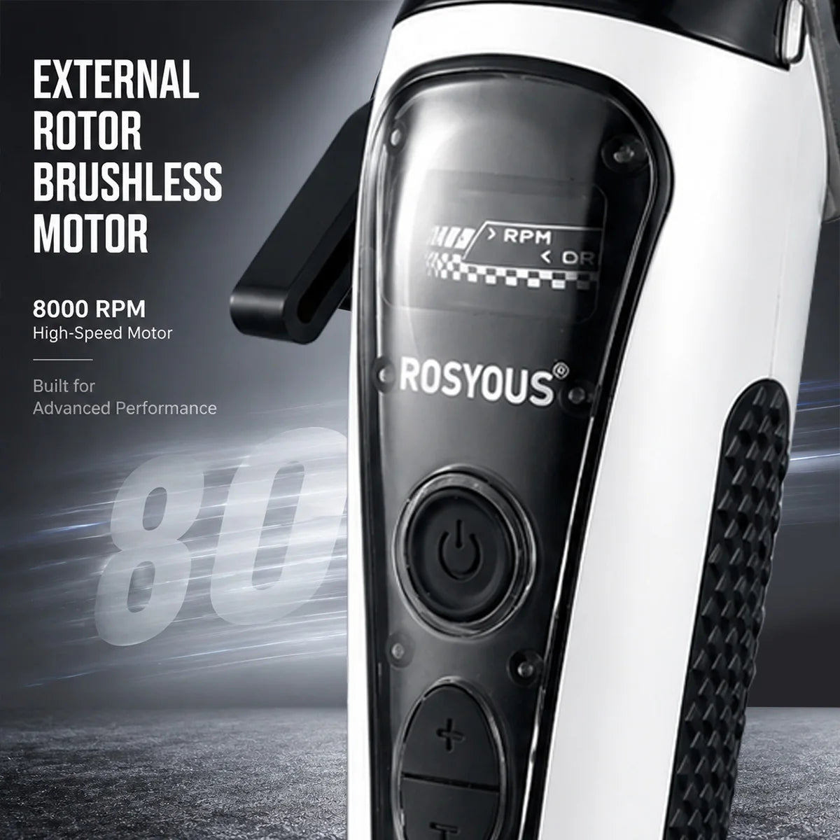 ROSYOUS 888C Professional Bold Hair Cut Machine 8000RPM DLC Blade Base Charger External Rotor Brushless Motor Men's Hair Clipper