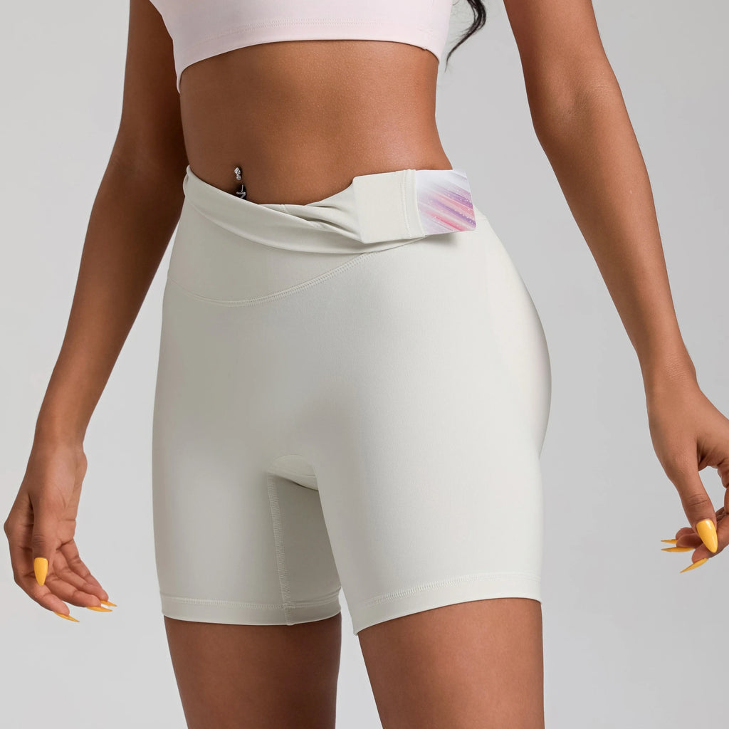 Solid Color Women Fitness Sports Short High Waist Yoga Short Leg Cycling Comprehensive Training Jog Squat Proof Internal Pocket