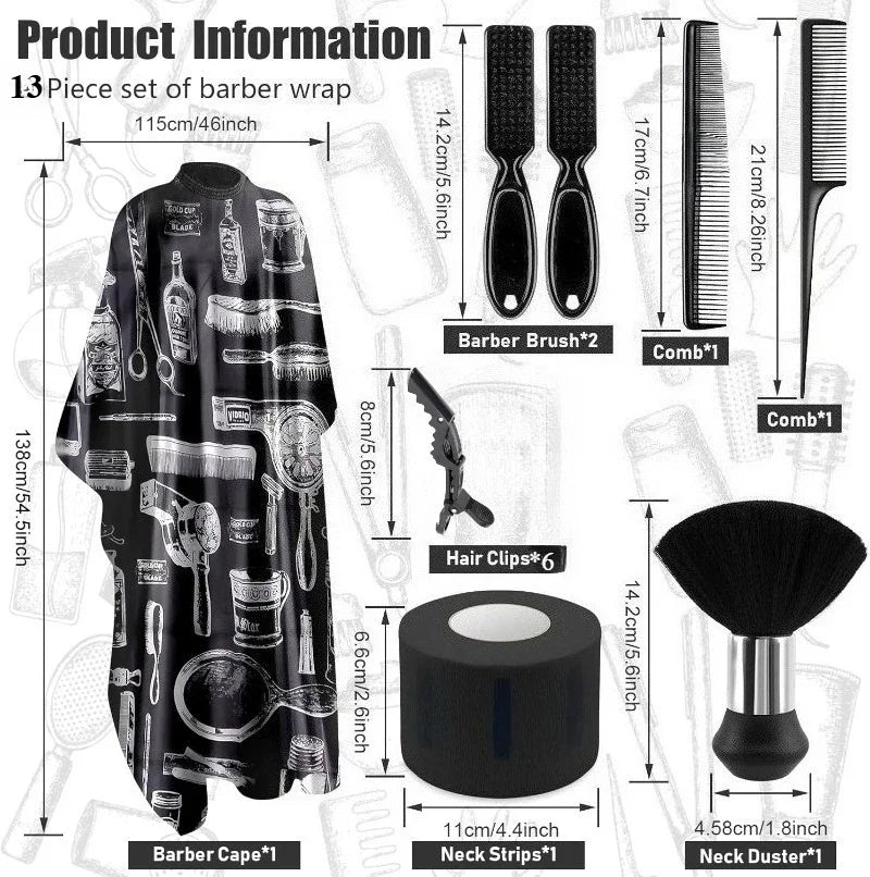 WANMEI Barber Cloak Set with Dust Removal Brush and Comb Professional Barber Accessories Clean Supplies Salon Haircut Styling