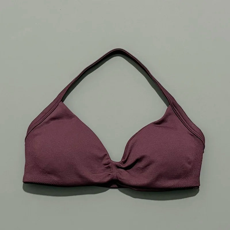 Sports Strappy Bra Yoga Underwear Women Gym Top Running Exercise Backless Bra High Support Active Wear Fitness Workout Halter