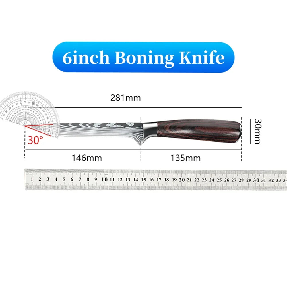 6 Inch Boning Knife Barbecue Knife High Carbon Butcher Knife Pakka Stainless Steel Wooden Handle Filleting Knives for Meat Cut