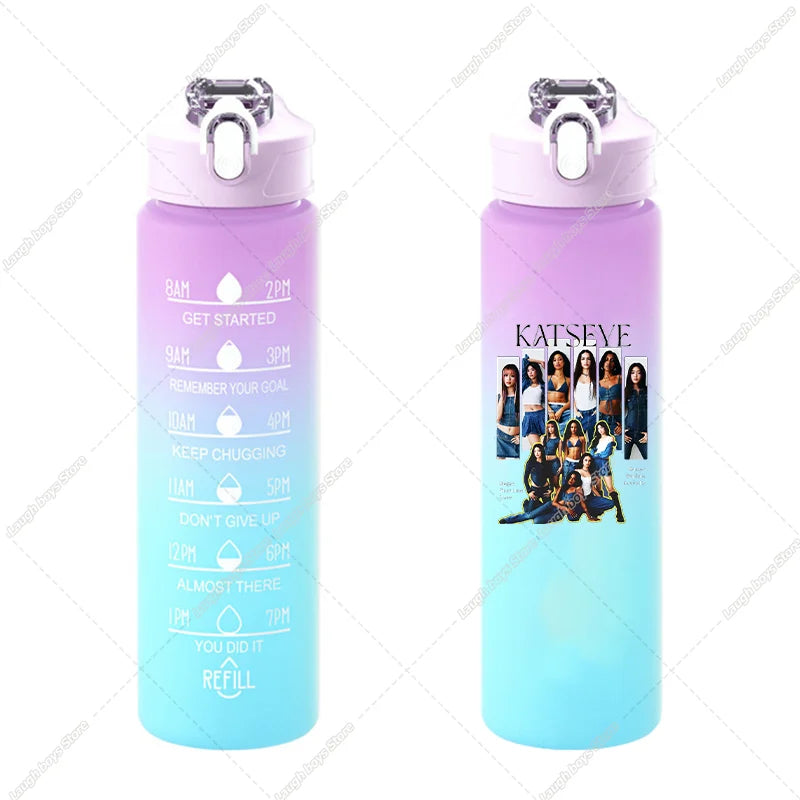 750ML Kpop Katseye Gradient Color Water Cup Popular Cartoon Print Girls Drinking Bottle Women Outdoor Portable Strawing Bottles