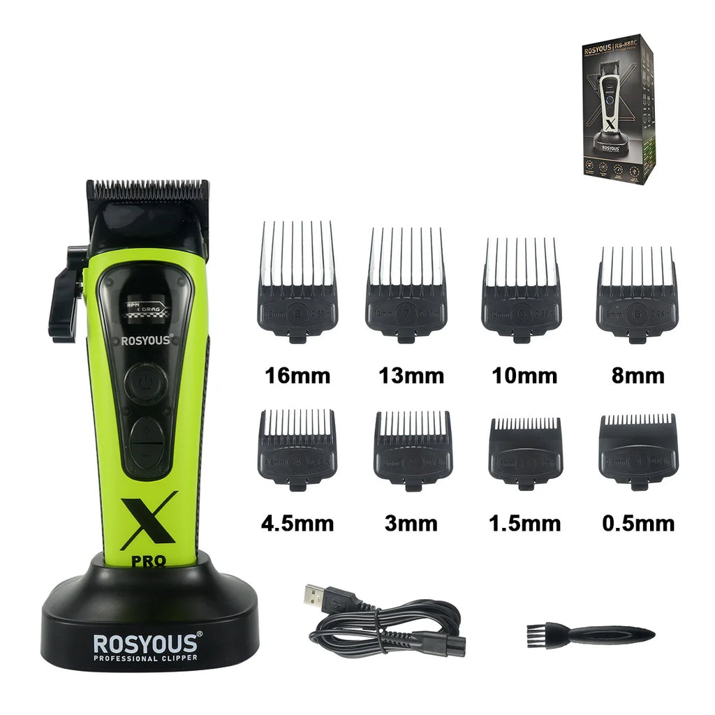 ROSYOUS 888C Professional Bold Hair Cut Machine 8000RPM DLC Blade Base Charger External Rotor Brushless Motor Men's Hair Clipper