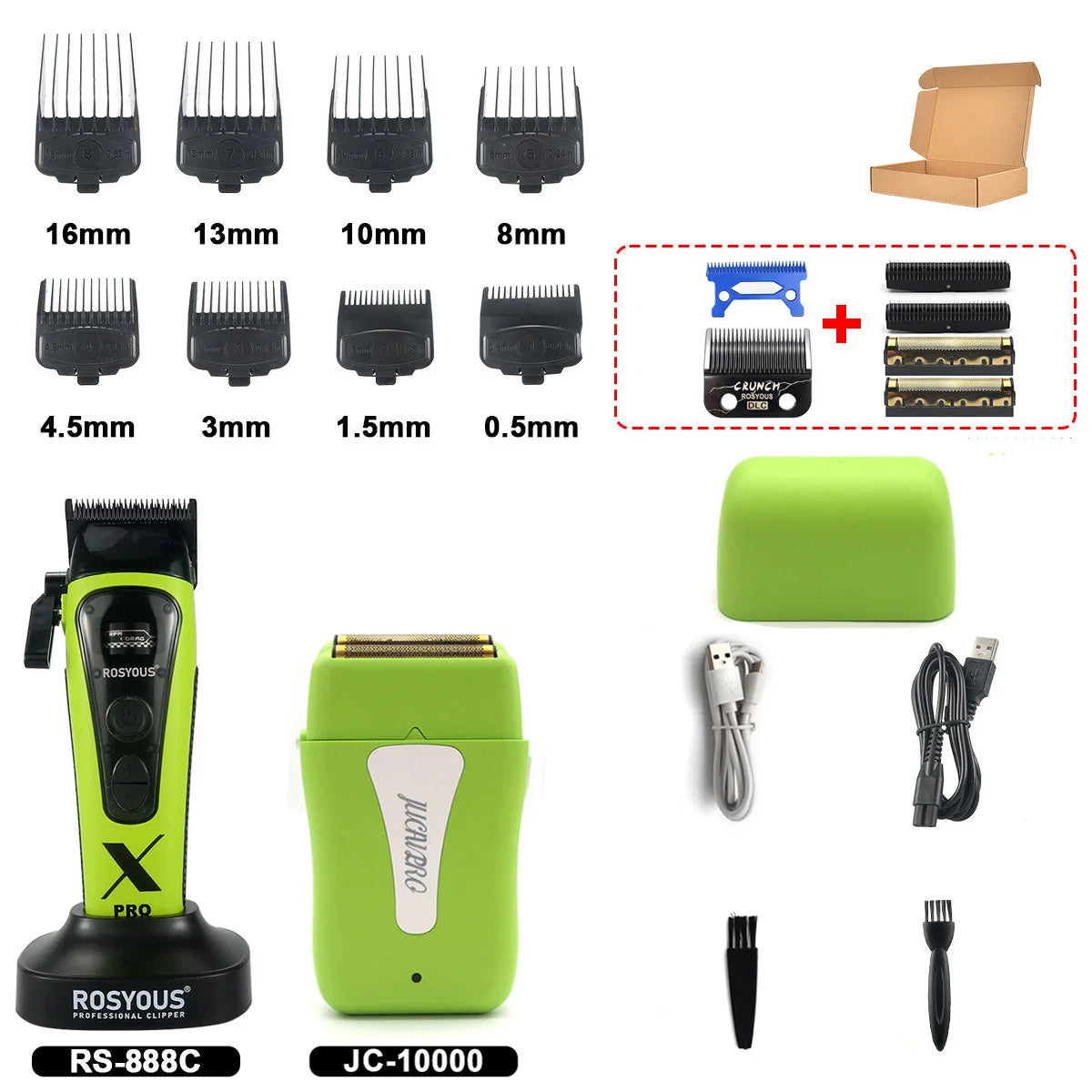 ROSYOUS 888C Professional Bold Hair Cut Machine 8000RPM DLC Blade Base Charger External Rotor Brushless Motor Men's Hair Clipper