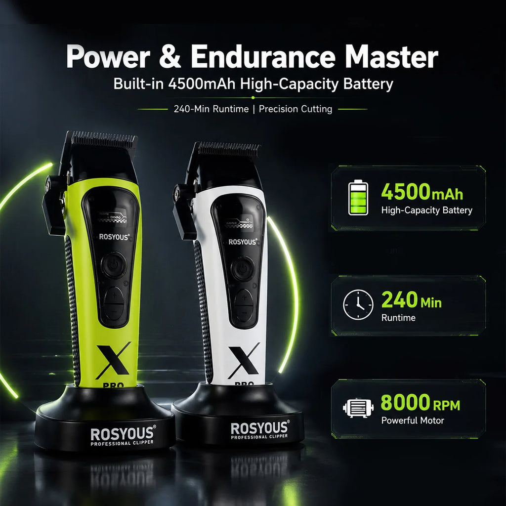 ROSYOUS 888C Professional Bold Hair Cut Machine 8000RPM DLC Blade Base Charger External Rotor Brushless Motor Men's Hair Clipper