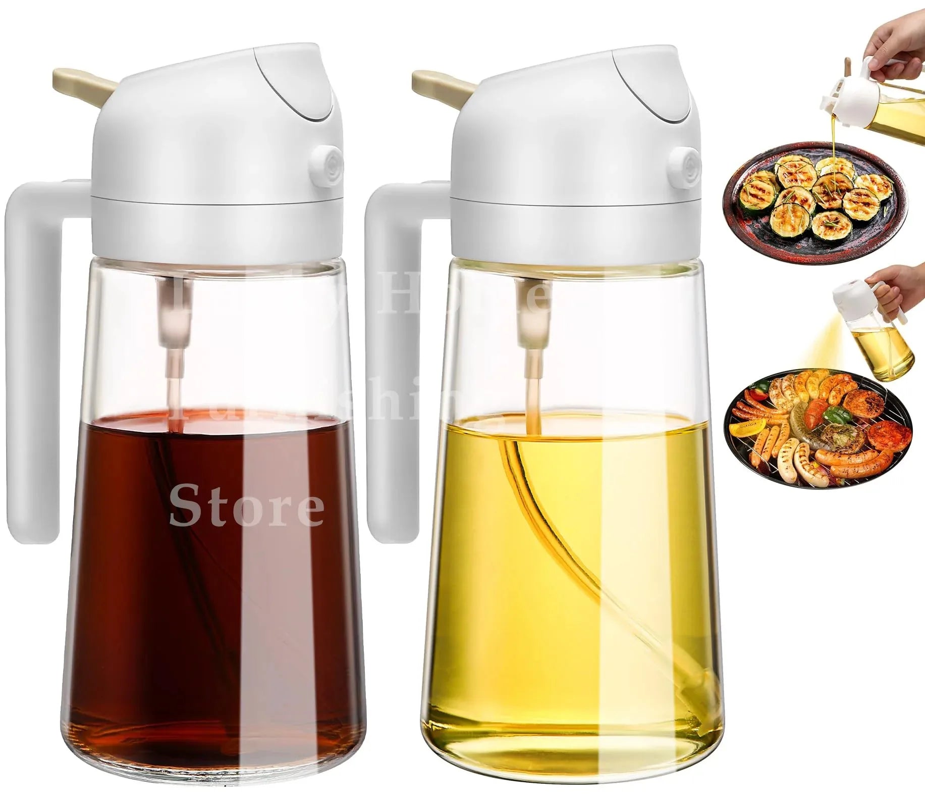 2IN1 Replacement for Oil Take Dispenser Mister Plastics Bottle with 2pcs Brush Spray Pour Cooking Spritzer BBQ Oil Spray Bottle