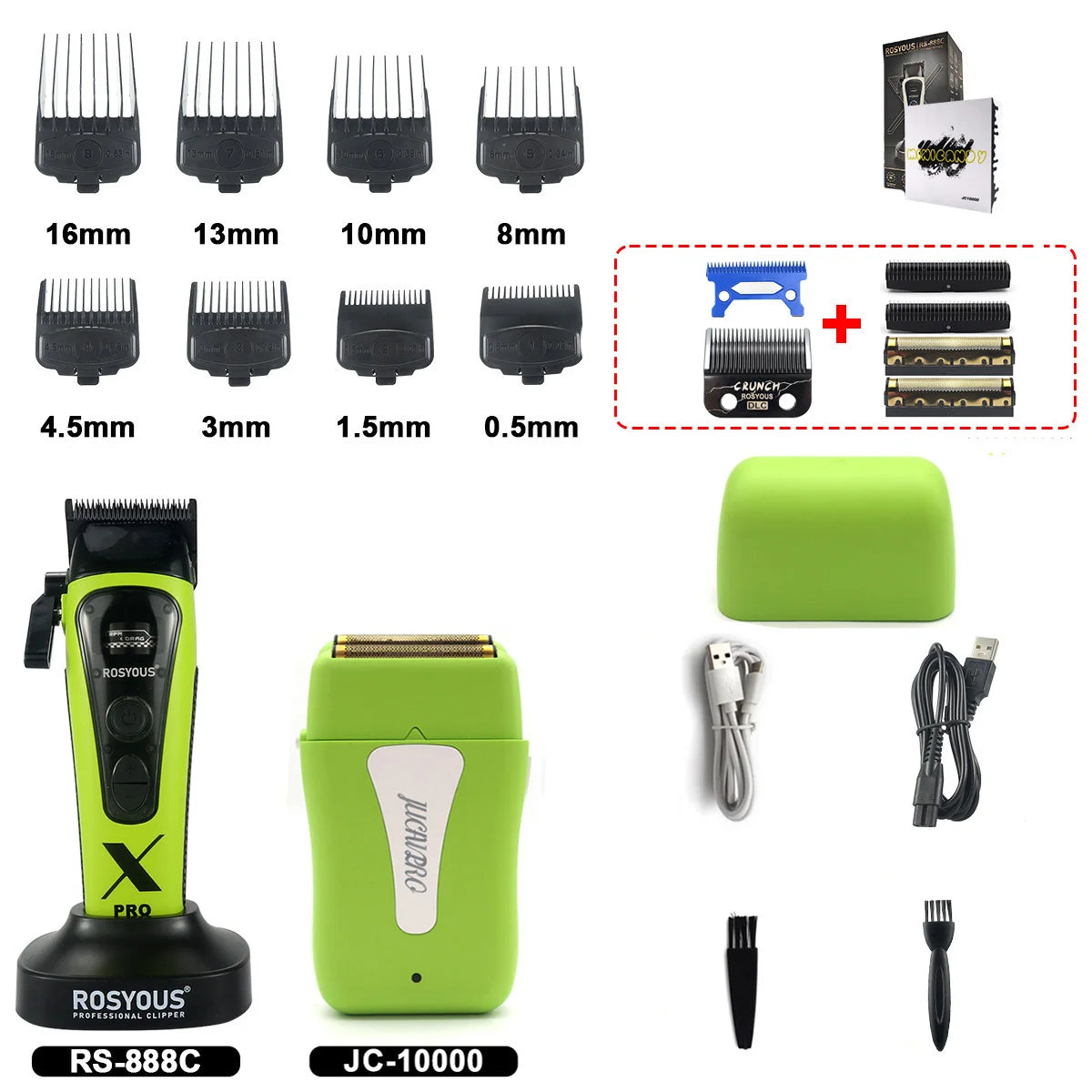 ROSYOUS 888C Professional Bold Hair Cut Machine 8000RPM DLC Blade Base Charger External Rotor Brushless Motor Men's Hair Clipper