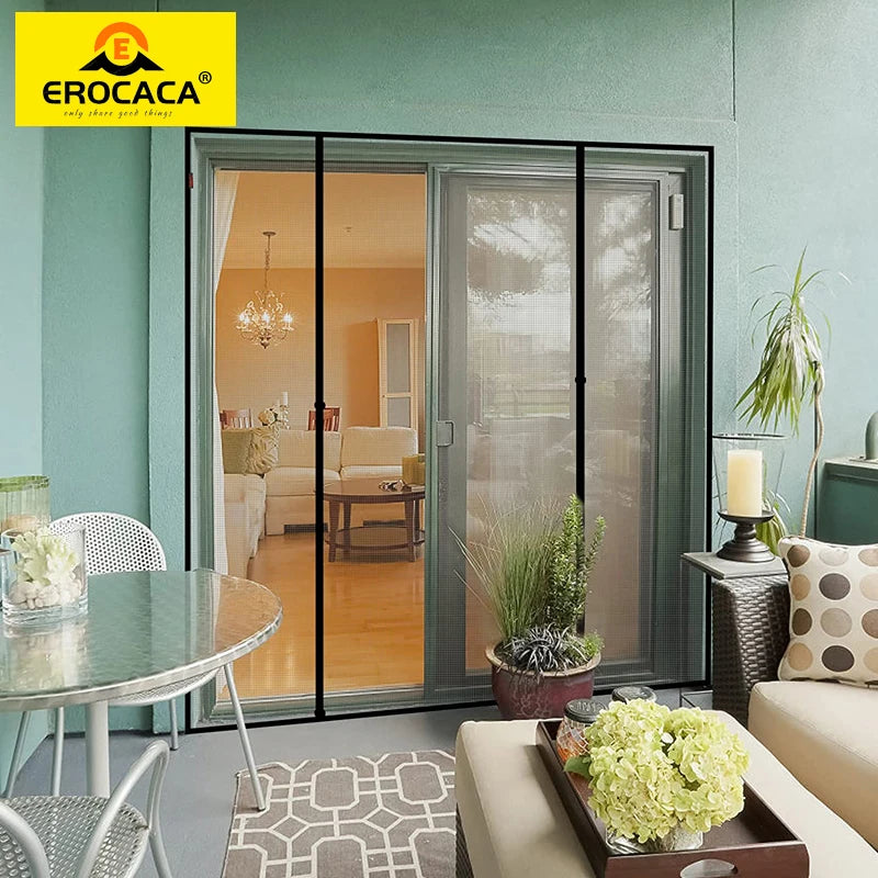 EROCACA Black Magnetic Screen Door Double Opening Mosquito Mesh Net Curtain with Magnet Hands Free Entry Great for Pet and Kid
