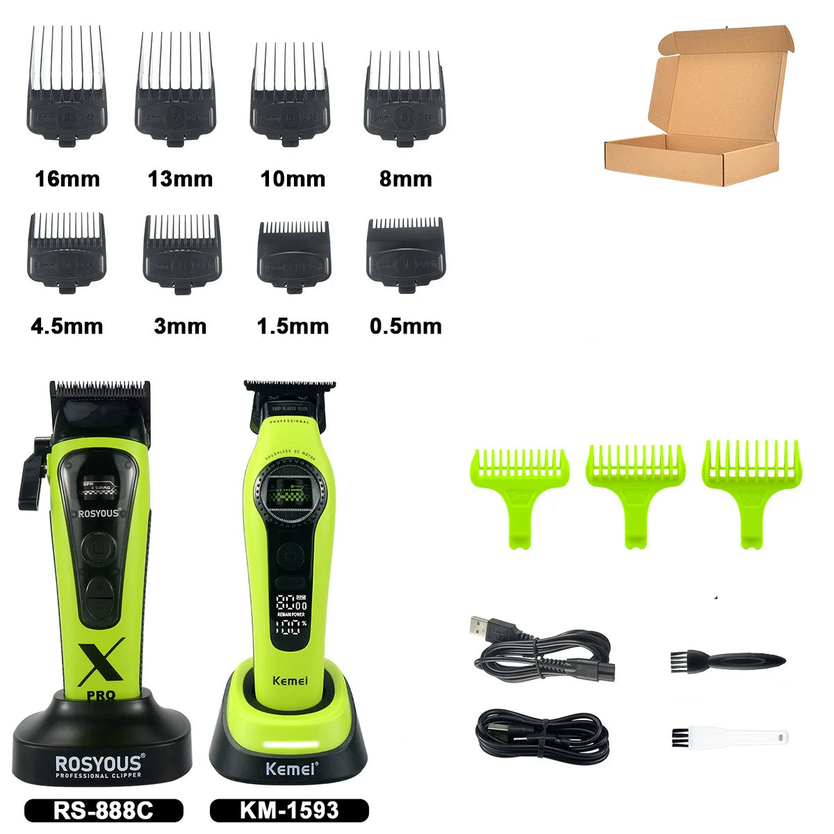 ROSYOUS 888C Professional Bold Hair Cut Machine 8000RPM DLC Blade Base Charger External Rotor Brushless Motor Men's Hair Clipper