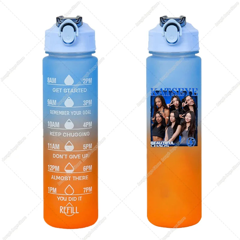 750ML Kpop Katseye Gradient Color Water Cup Popular Cartoon Print Girls Drinking Bottle Women Outdoor Portable Strawing Bottles