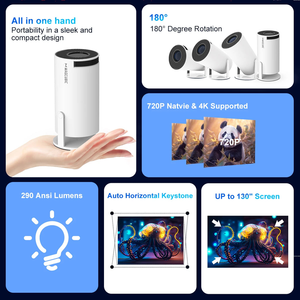 Proyector Portátil 4K Magcubic HY300 Pro – Android 11, WiFi6, Bluetooth 5.0 | Cine en Casa y Exterior