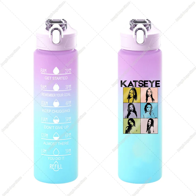 750ML Kpop Katseye Gradient Color Water Cup Popular Cartoon Print Girls Drinking Bottle Women Outdoor Portable Strawing Bottles