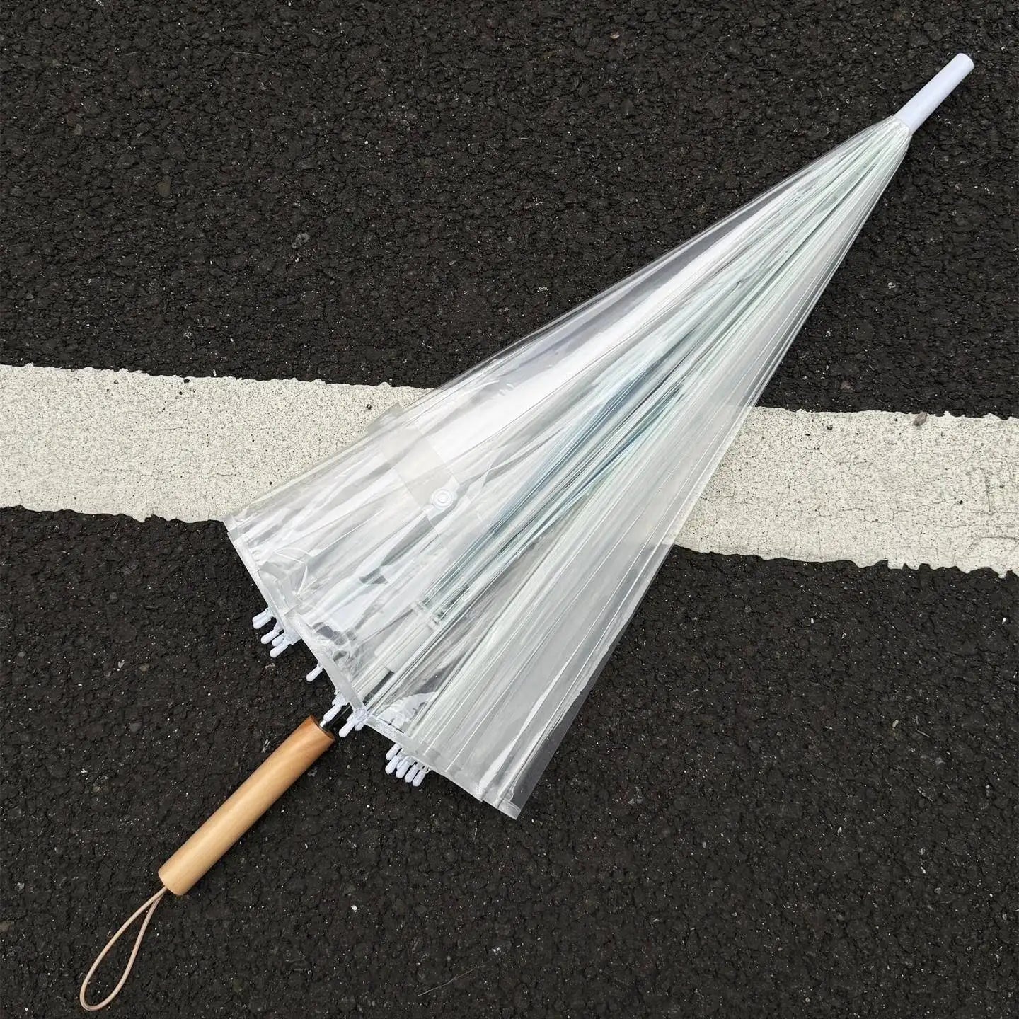Korean Style Long Handle Automatic Umbrella Transparent Women's Curve Hook Couple's Popular Windproof Double Person Umbrella
