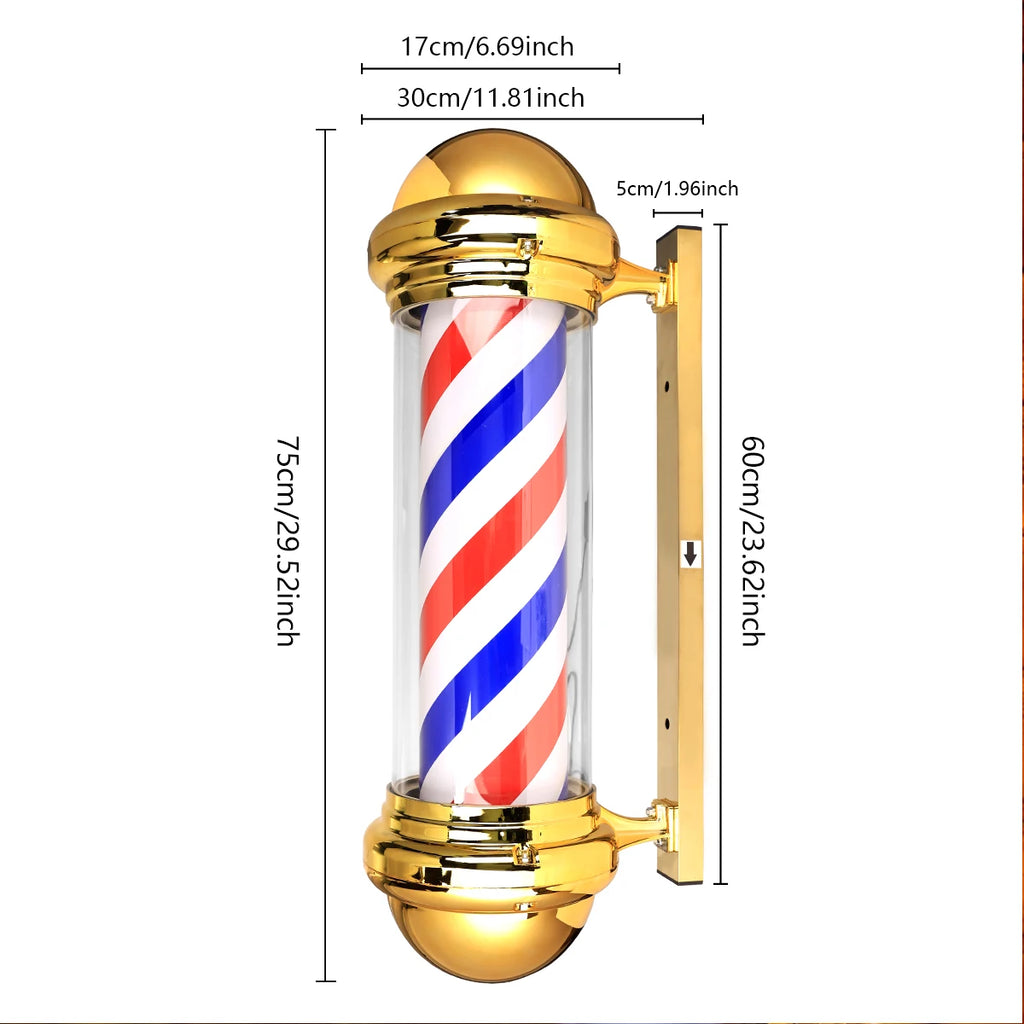 27inch Hair Salon Pole Light Hairdressing LED Sign Wall Mounted Red White Blue Stripes Light Barbershop Rotating Open Sign