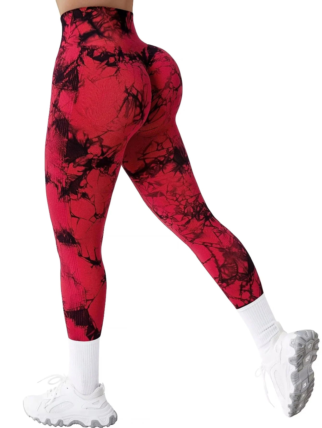Tie Dye Seamless Leggings for Women High Waist Yoga Pants Scrunch Butt Lifting Elastic Tights Wide Waistband Sports Leggings