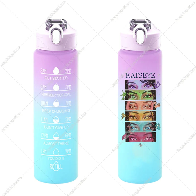 750ML Kpop Katseye Gradient Color Water Cup Popular Cartoon Print Girls Drinking Bottle Women Outdoor Portable Strawing Bottles