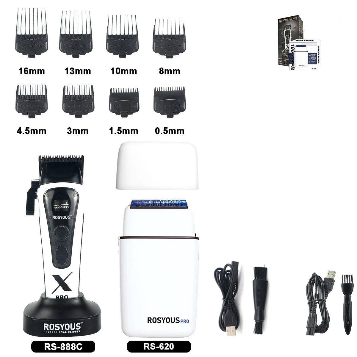 ROSYOUS 888C Professional Bold Hair Cut Machine 8000RPM DLC Blade Base Charger External Rotor Brushless Motor Men's Hair Clipper