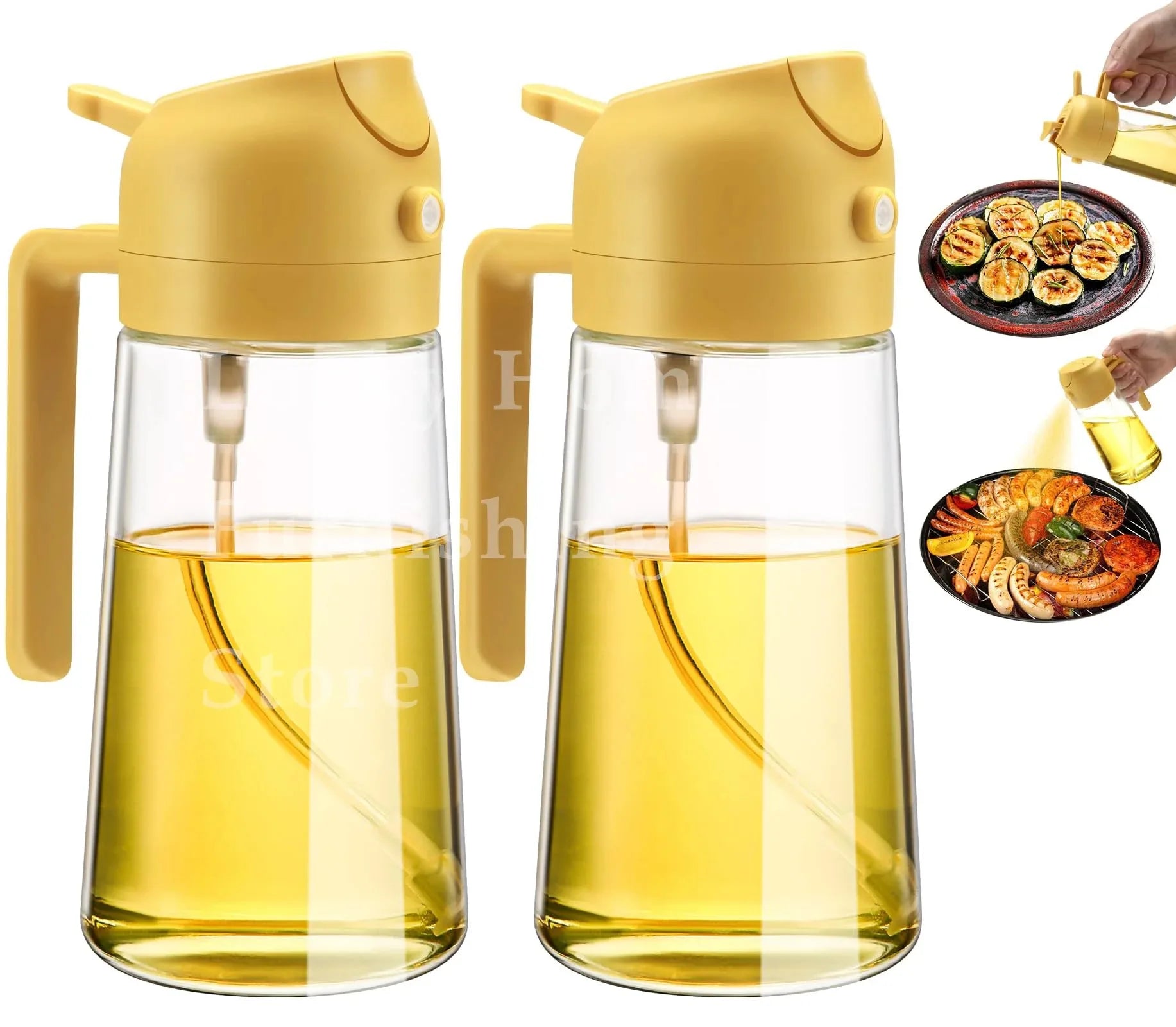 2IN1 Replacement for Oil Take Dispenser Mister Plastics Bottle with 2pcs Brush Spray Pour Cooking Spritzer BBQ Oil Spray Bottle
