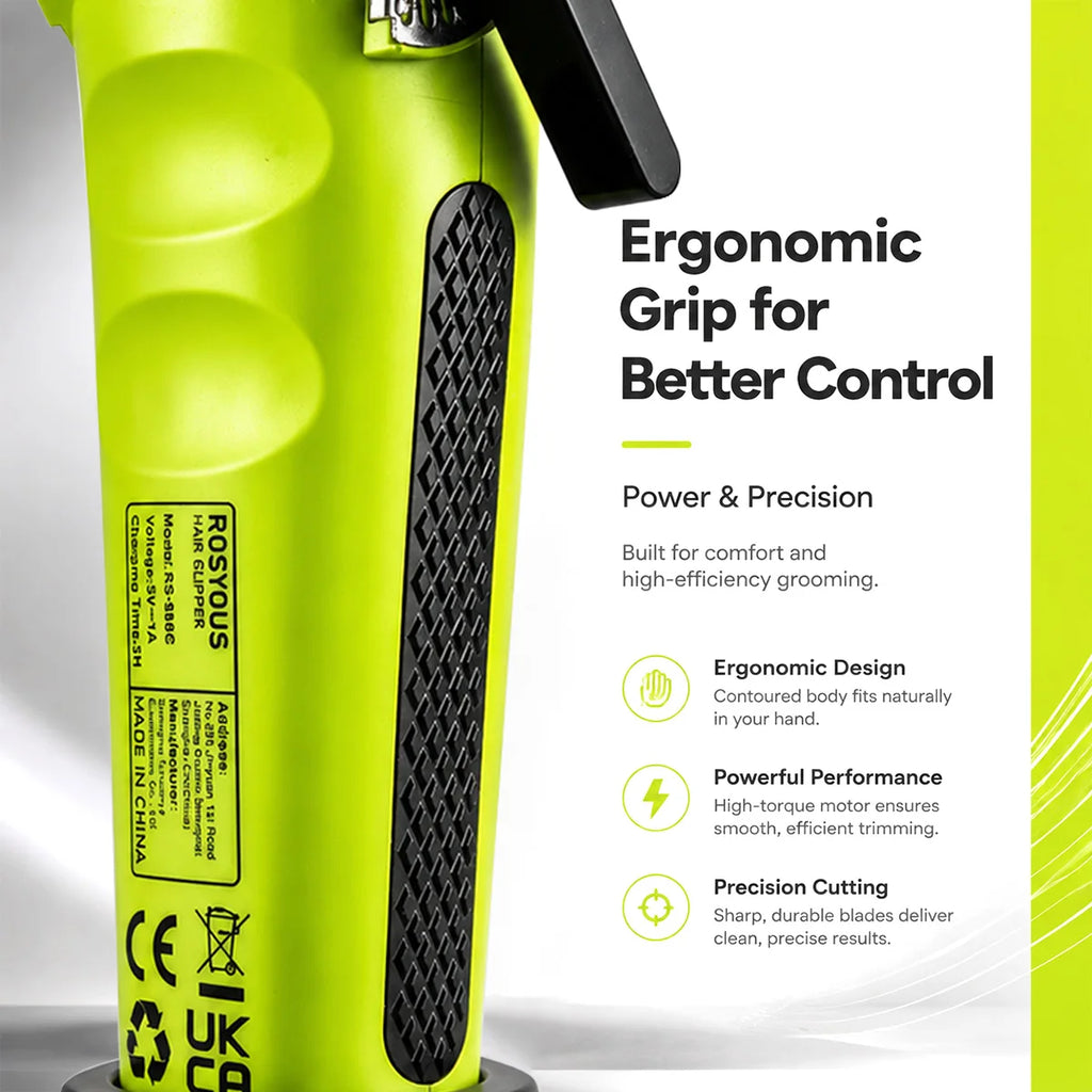 ROSYOUS 888C Professional Bold Hair Cut Machine 8000RPM DLC Blade Base Charger External Rotor Brushless Motor Men's Hair Clipper