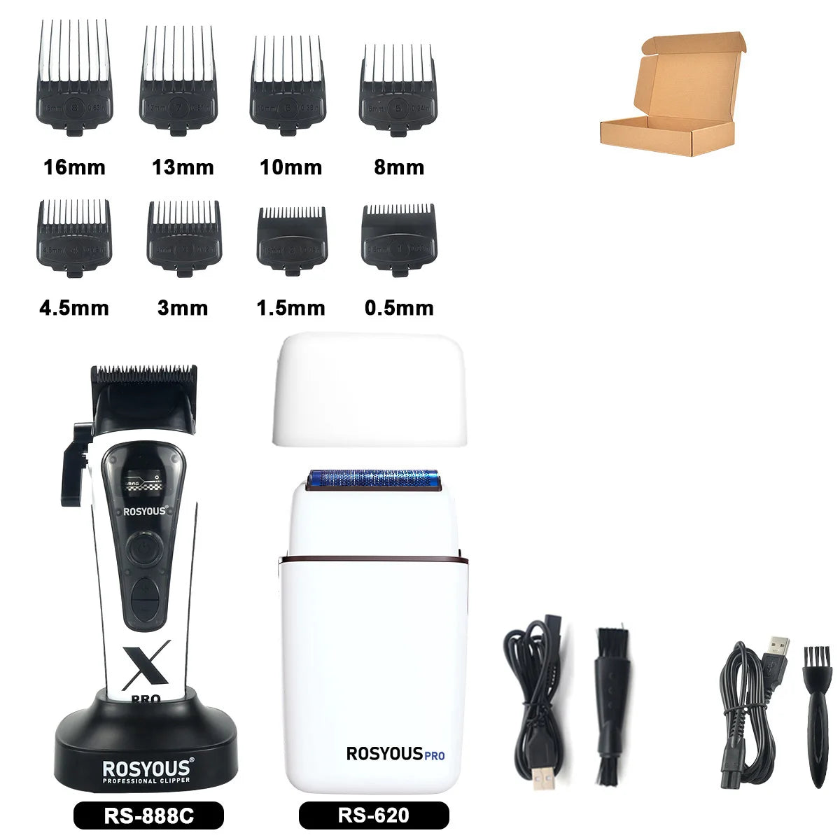 ROSYOUS 888C Professional Bold Hair Cut Machine 8000RPM DLC Blade Base Charger External Rotor Brushless Motor Men's Hair Clipper