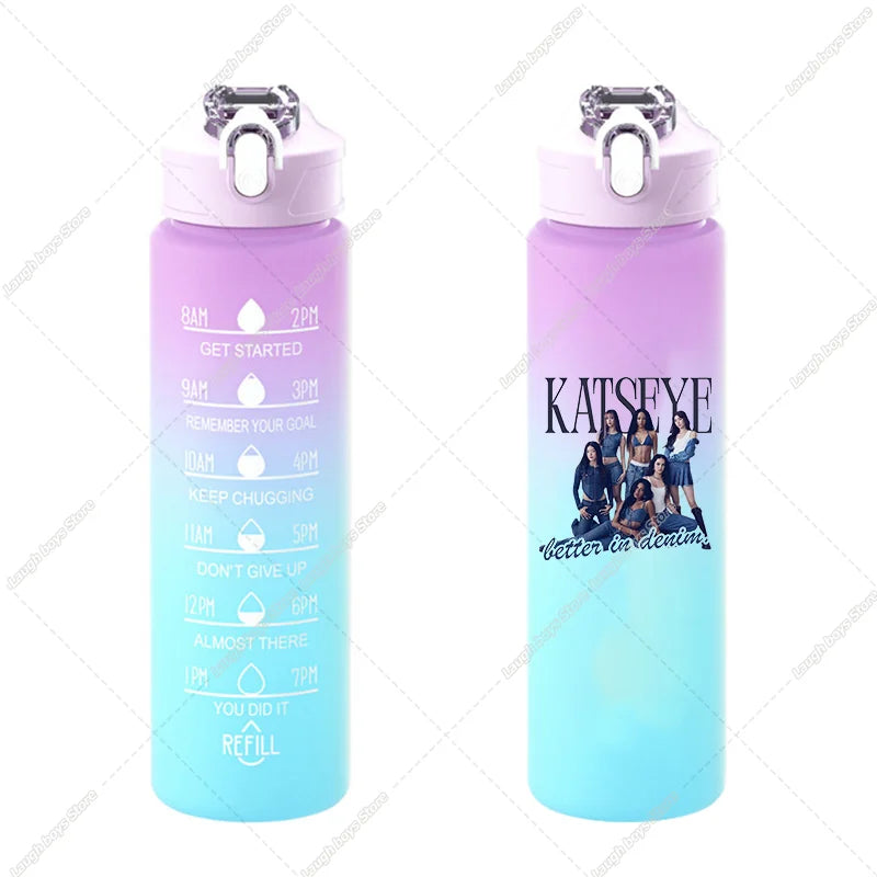 750ML Kpop Katseye Gradient Color Water Cup Popular Cartoon Print Girls Drinking Bottle Women Outdoor Portable Strawing Bottles