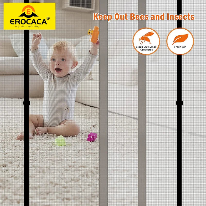 EROCACA Black Magnetic Screen Door Double Opening Mosquito Mesh Net Curtain with Magnet Hands Free Entry Great for Pet and Kid