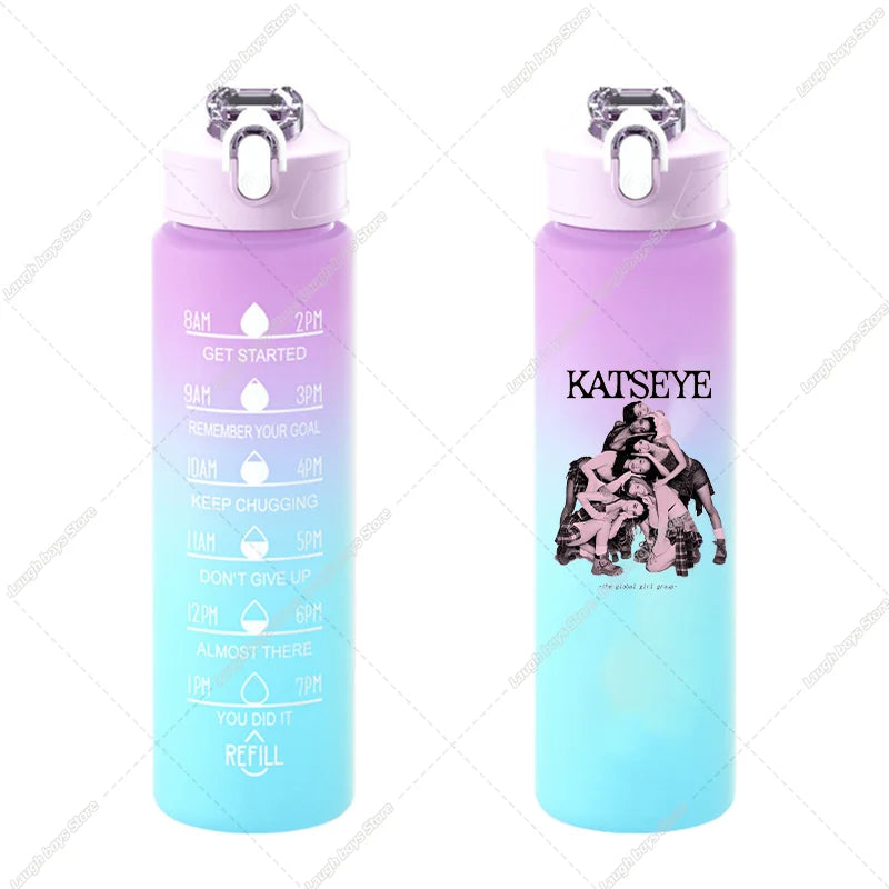 750ML Kpop Katseye Gradient Color Water Cup Popular Cartoon Print Girls Drinking Bottle Women Outdoor Portable Strawing Bottles