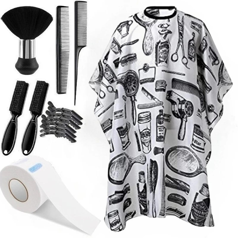 WANMEI Barber Cloak Set with Dust Removal Brush and Comb Professional Barber Accessories Clean Supplies Salon Haircut Styling