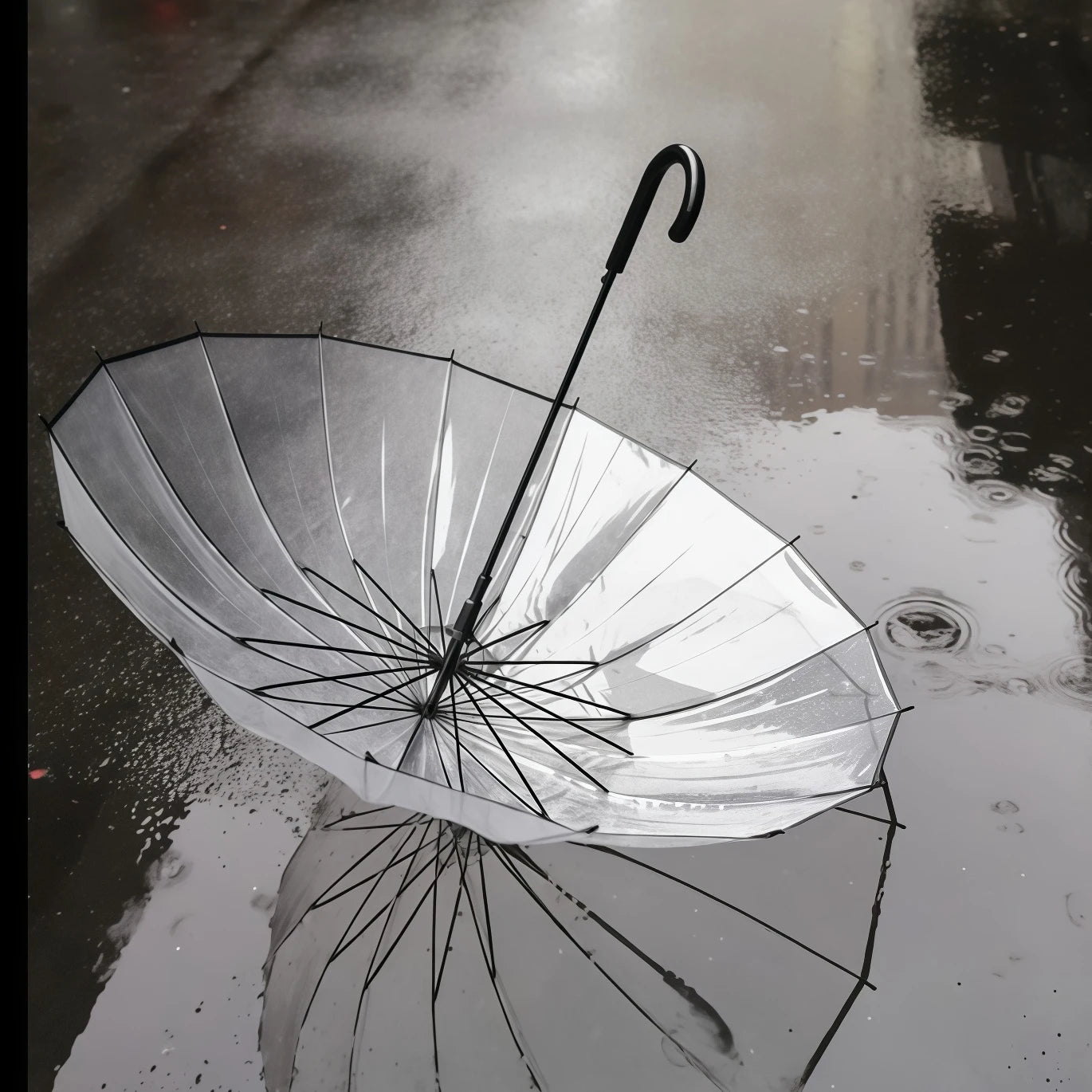 Korean Style Long Handle Automatic Umbrella Transparent Women's Curve Hook Couple's Popular Windproof Double Person Umbrella