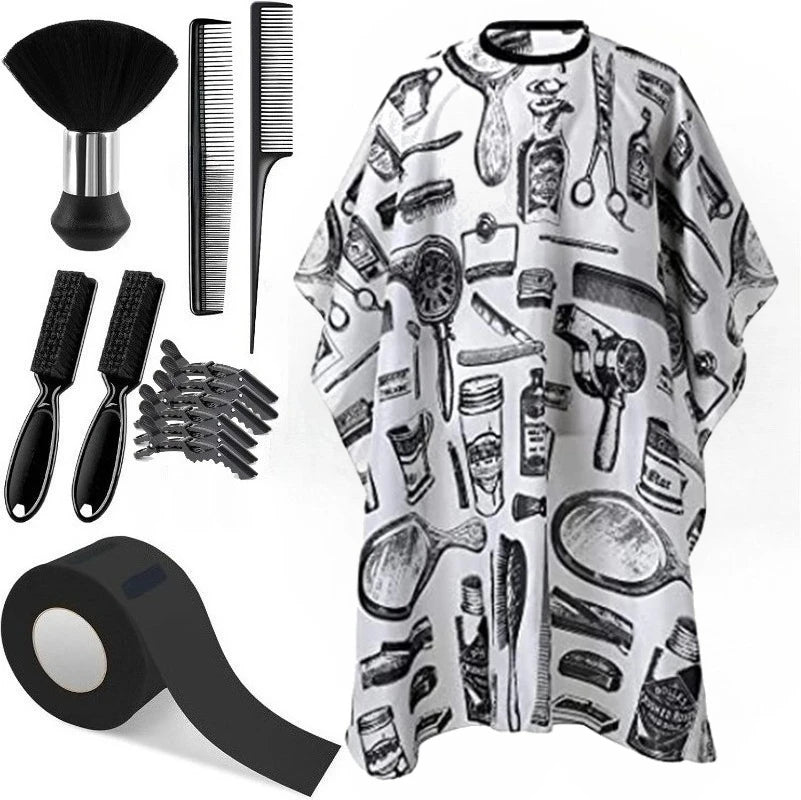WANMEI Barber Cloak Set with Dust Removal Brush and Comb Professional Barber Accessories Clean Supplies Salon Haircut Styling