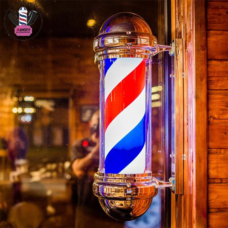 27inch Hair Salon Pole Light Hairdressing LED Sign Wall Mounted Red White Blue Stripes Light Barbershop Rotating Open Sign