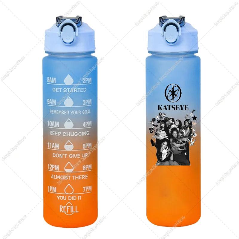 750ML Kpop Katseye Gradient Color Water Cup Popular Cartoon Print Girls Drinking Bottle Women Outdoor Portable Strawing Bottles