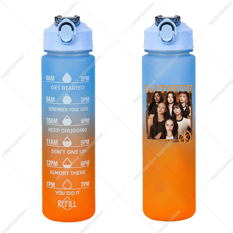 750ML Kpop Katseye Gradient Color Water Cup Popular Cartoon Print Girls Drinking Bottle Women Outdoor Portable Strawing Bottles