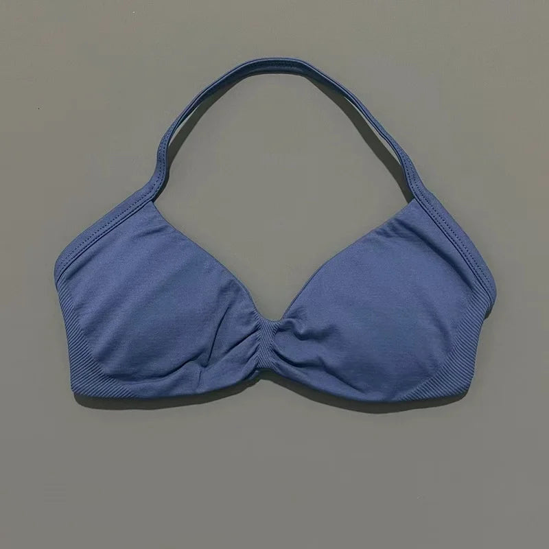 Sports Strappy Bra Yoga Underwear Women Gym Top Running Exercise Backless Bra High Support Active Wear Fitness Workout Halter