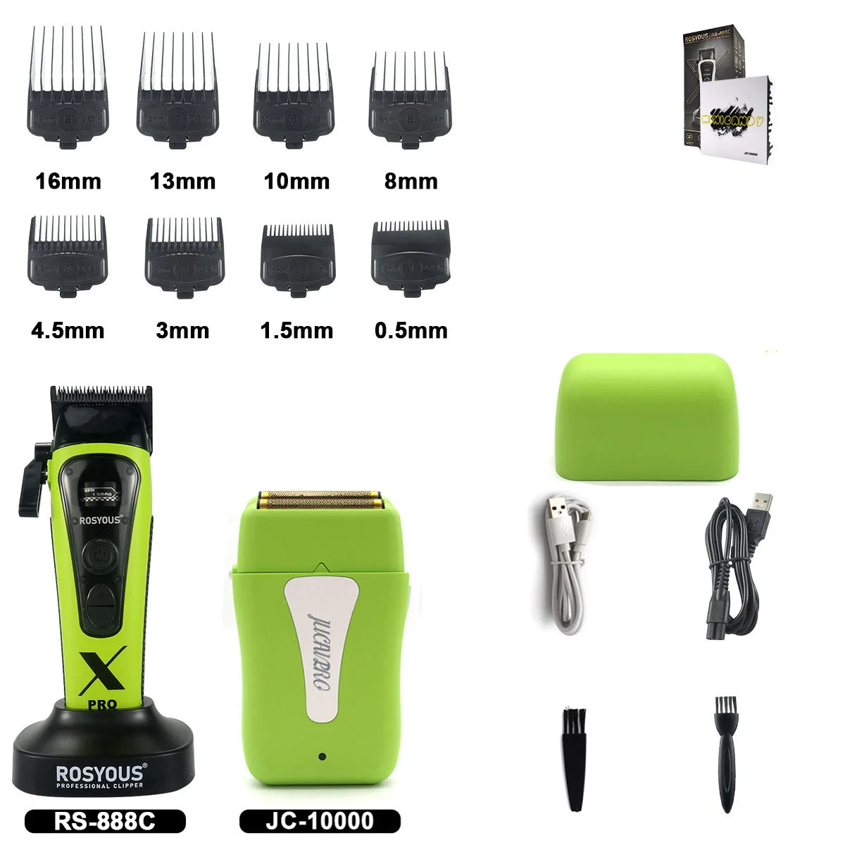 ROSYOUS 888C Professional Bold Hair Cut Machine 8000RPM DLC Blade Base Charger External Rotor Brushless Motor Men's Hair Clipper