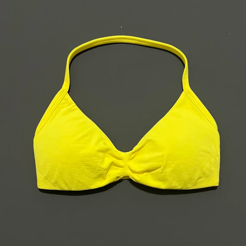 Sports Strappy Bra Yoga Underwear Women Gym Top Running Exercise Backless Bra High Support Active Wear Fitness Workout Halter