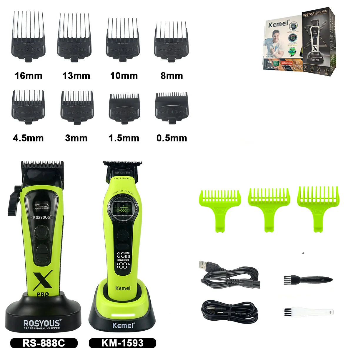 ROSYOUS 888C Professional Bold Hair Cut Machine 8000RPM DLC Blade Base Charger External Rotor Brushless Motor Men's Hair Clipper