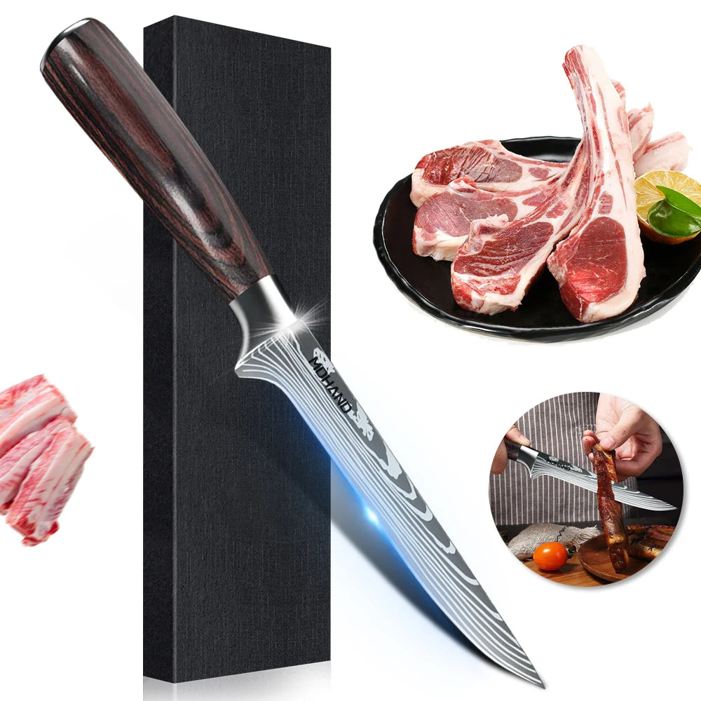 6 Inch Boning Knife Barbecue Knife High Carbon Butcher Knife Pakka Stainless Steel Wooden Handle Filleting Knives for Meat Cut