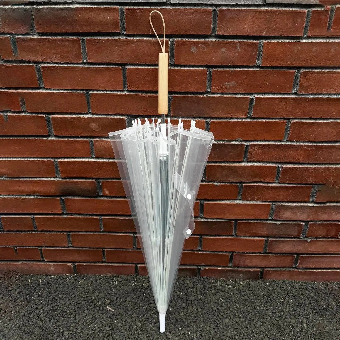 Korean Style Long Handle Automatic Umbrella Transparent Women's Curve Hook Couple's Popular Windproof Double Person Umbrella