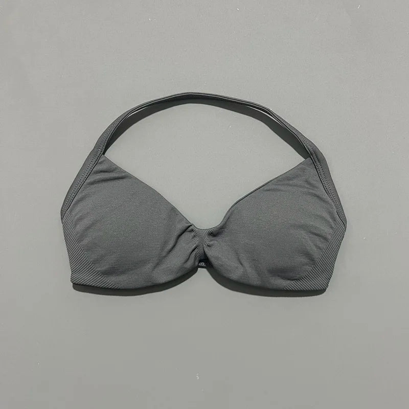 Sports Strappy Bra Yoga Underwear Women Gym Top Running Exercise Backless Bra High Support Active Wear Fitness Workout Halter