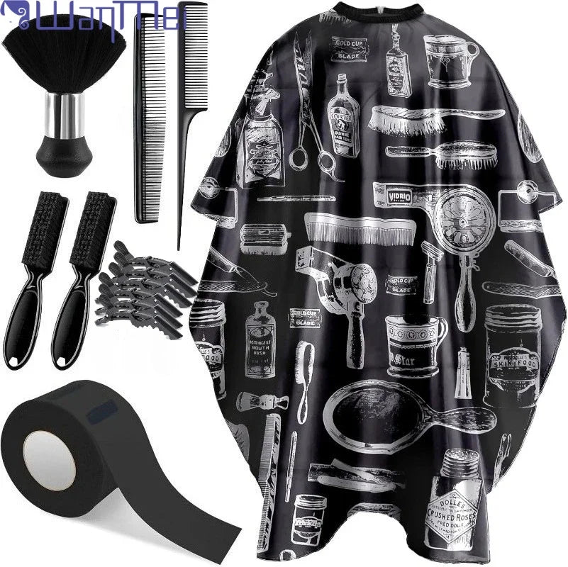 WANMEI Barber Cloak Set with Dust Removal Brush and Comb Professional Barber Accessories Clean Supplies Salon Haircut Styling