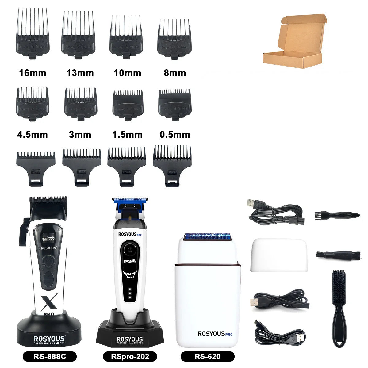 ROSYOUS 888C Professional Bold Hair Cut Machine 8000RPM DLC Blade Base Charger External Rotor Brushless Motor Men's Hair Clipper