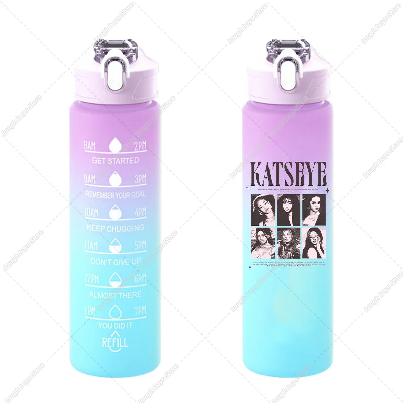 750ML Kpop Katseye Gradient Color Water Cup Popular Cartoon Print Girls Drinking Bottle Women Outdoor Portable Strawing Bottles