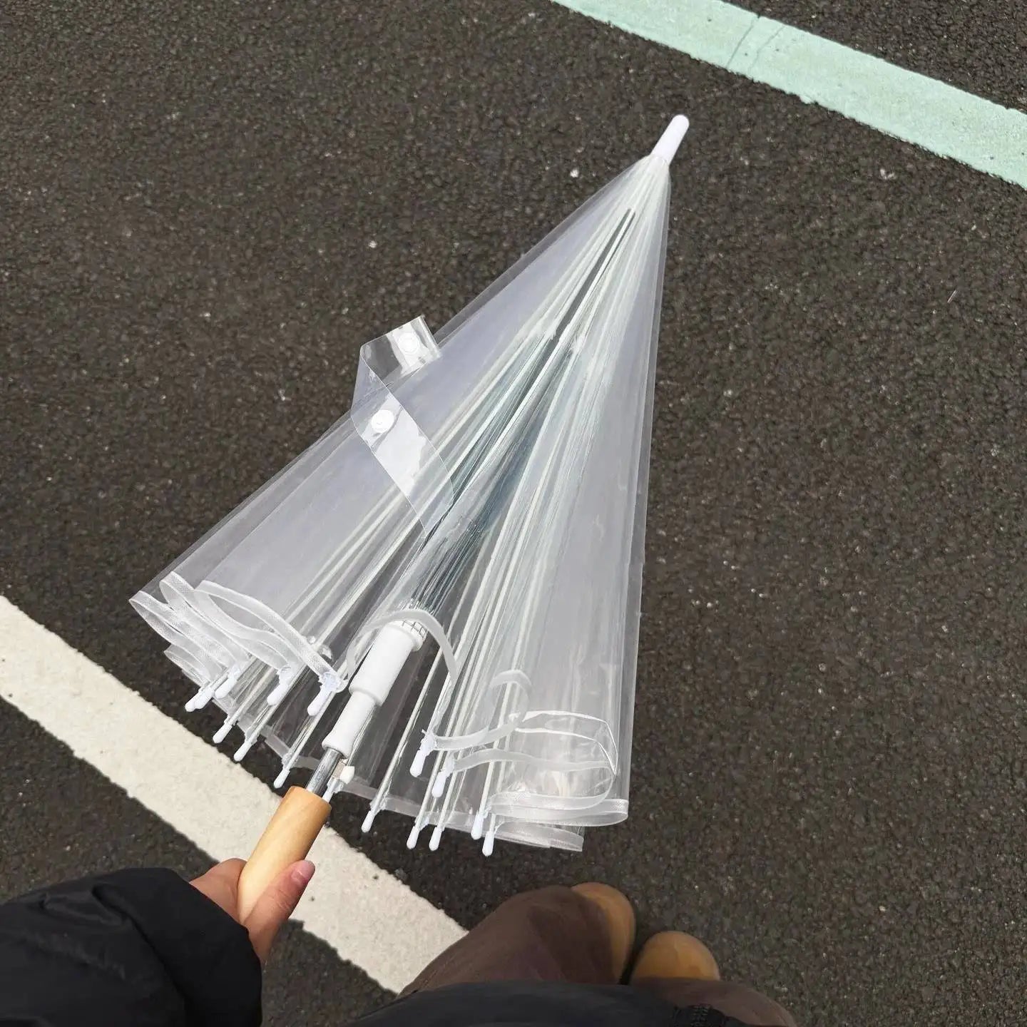 Korean Style Long Handle Automatic Umbrella Transparent Women's Curve Hook Couple's Popular Windproof Double Person Umbrella